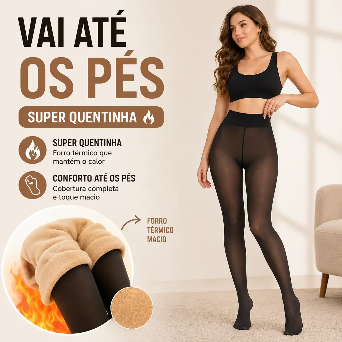 Meia Calca Termica Translucida Forrada Pelucia Preta - Imagem 2
