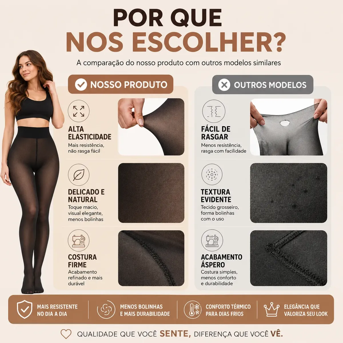 Meia Calca Termica Translucida Forrada Pelucia Preta - Imagem 3