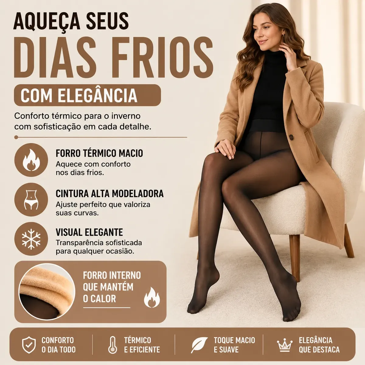 Meia Calca Termica Translucida Forrada Pelucia Preta - Imagem 4