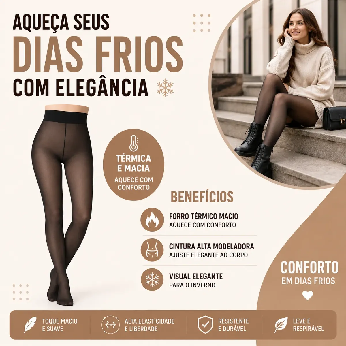 Meia Calca Termica Translucida Forrada Pelucia Preta - Imagem 5