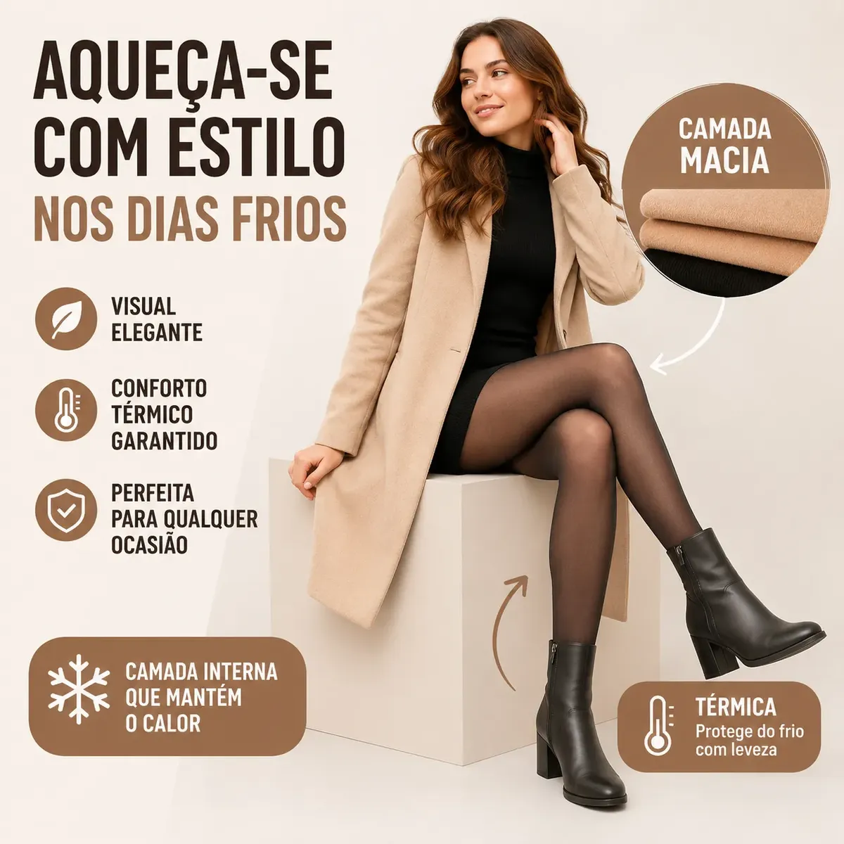 Meia Calca Termica Translucida Forrada Pelucia Preta - Imagem 6