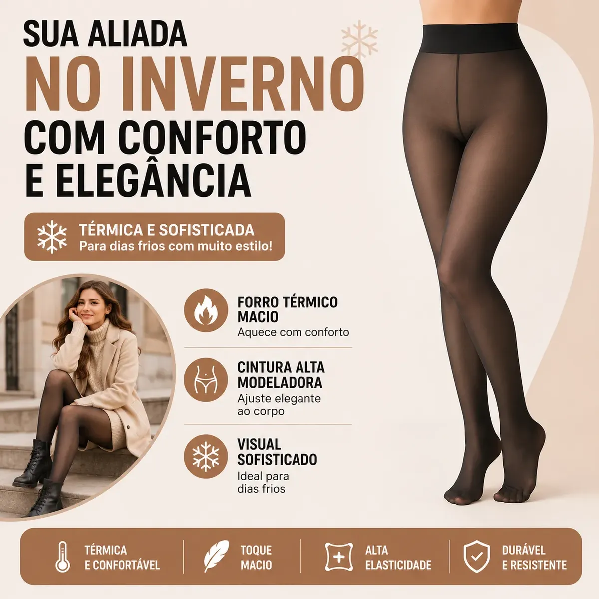 Meia Calca Termica Translucida Forrada Pelucia Preta - Imagem 7
