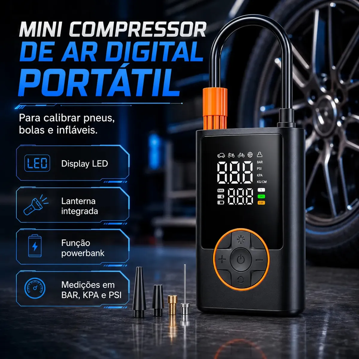 Mini Compressor de Ar Digital Portátil